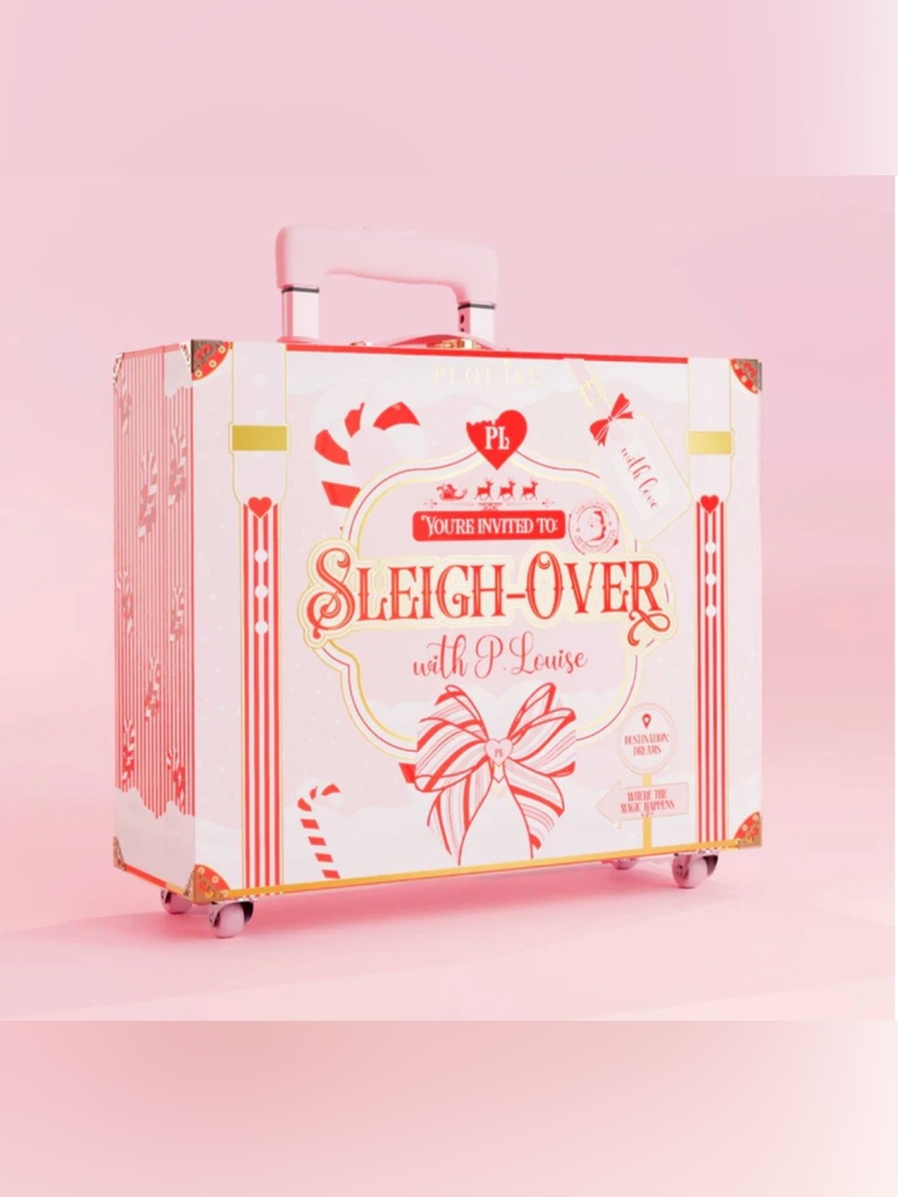 Plouise Sleigh-Over Pink suitcase Carry Case with wheels NIB